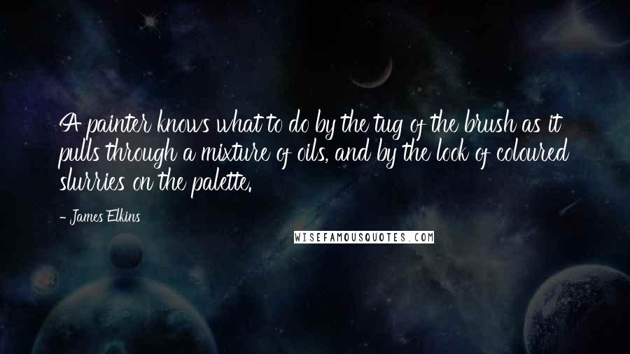 James Elkins quotes: A painter knows what to do by the tug of the brush as it pulls through a mixture of oils, and by the look of coloured slurries on the palette.