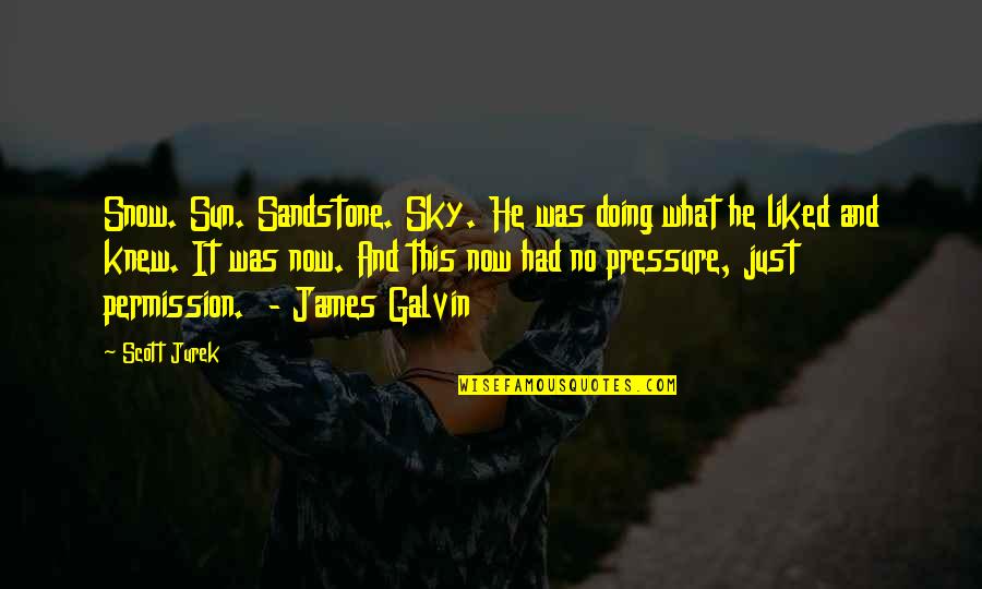 James Galvin Quotes By Scott Jurek: Snow. Sun. Sandstone. Sky. He was doing what