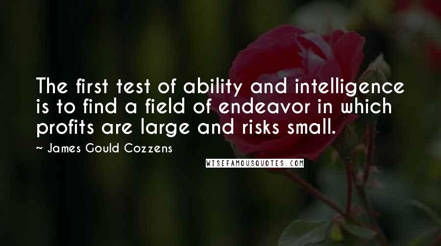 James Gould Cozzens quotes: The first test of ability and intelligence is to find a field of endeavor in which profits are large and risks small. James Gould Cozzens quotes: The first test of ability and intelligence is to find a field of endeavor in which profits are large and risks small.