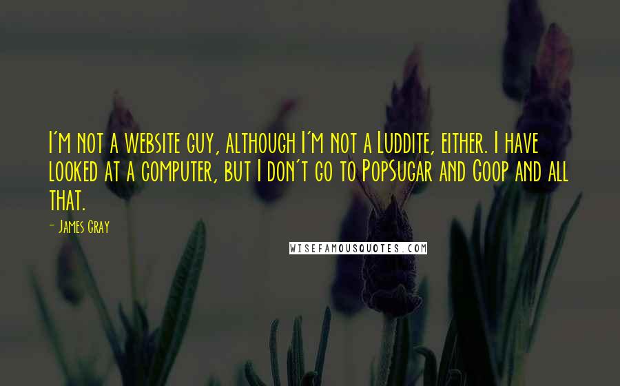 James Gray quotes: I'm not a website guy, although I'm not a Luddite, either. I have looked at a computer, but I don't go to PopSugar and Goop and all that.