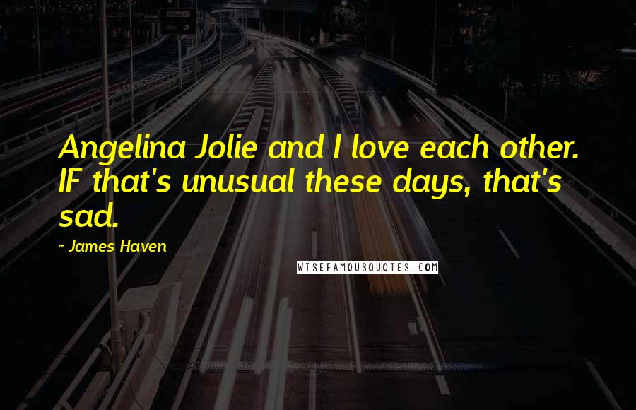 James Haven quotes: Angelina Jolie and I love each other. IF that's unusual these days, that's sad.