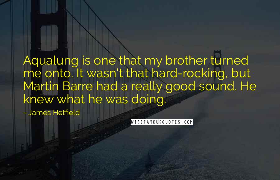 James Hetfield quotes: Aqualung is one that my brother turned me onto. It wasn't that hard-rocking, but Martin Barre had a really good sound. He knew what he was doing.