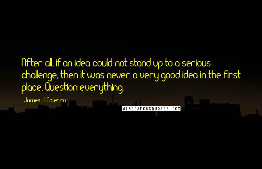 James J. Caterino quotes: After all, if an idea could not stand up to a serious challenge, then it was never a very good idea in the first place. Question everything.