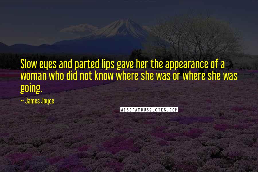 James Joyce quotes: Slow eyes and parted lips gave her the appearance of a woman who did not know where she was or where she was going.