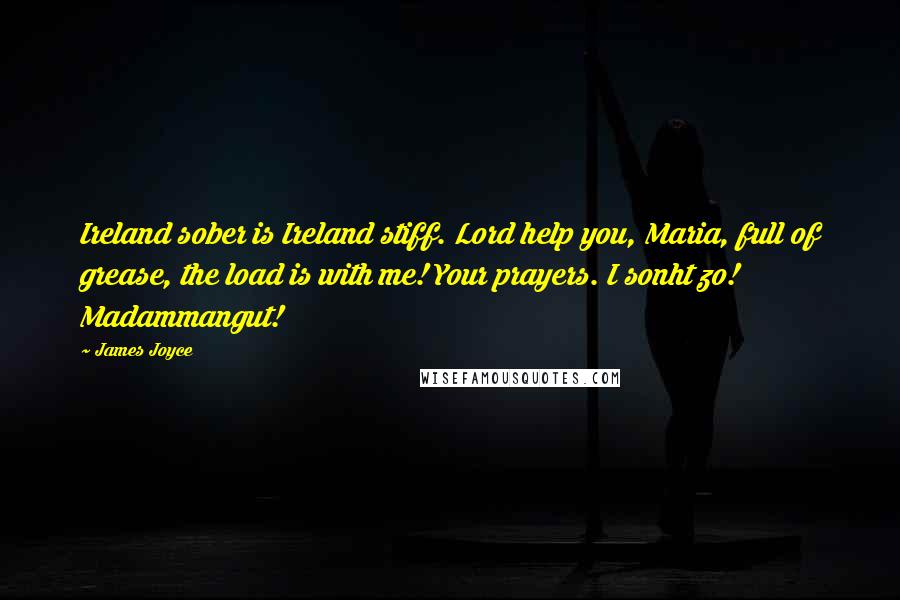 James Joyce quotes: Ireland sober is Ireland stiff. Lord help you, Maria, full of grease, the load is with me! Your prayers. I sonht zo! Madammangut!