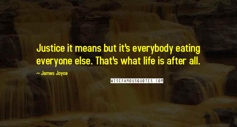 James Joyce quotes: Justice it means but it's everybody eating everyone else. That's what life is after all.