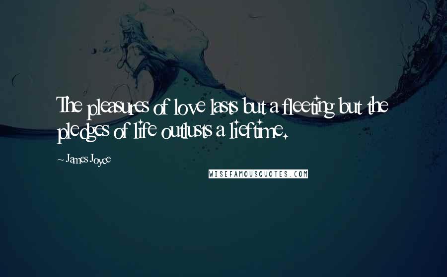 James Joyce quotes: The pleasures of love lasts but a fleeting but the pledges of life outlusts a lieftime.