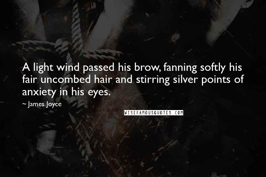 James Joyce quotes: A light wind passed his brow, fanning softly his fair uncombed hair and stirring silver points of anxiety in his eyes. James Joyce quotes: A light wind passed his brow, fanning softly his fair uncombed hair and stirring silver points of anxiety in his eyes.