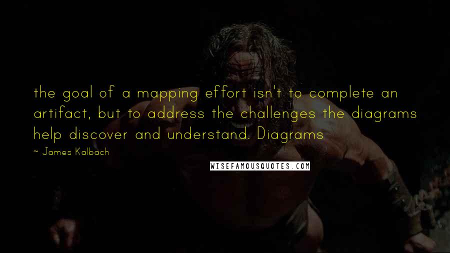 James Kalbach quotes: the goal of a mapping effort isn't to complete an artifact, but to address the challenges the diagrams help discover and understand. Diagrams