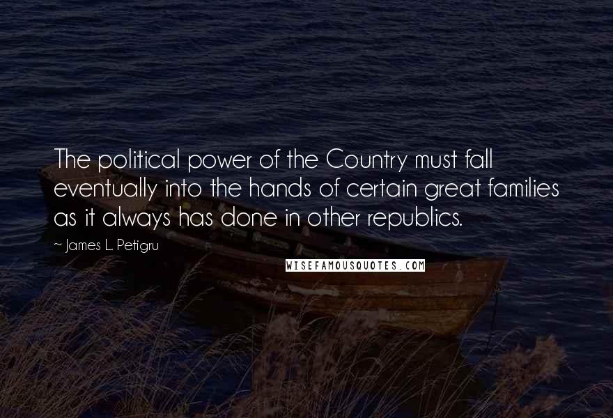 James L. Petigru quotes: The political power of the Country must fall eventually into the hands of certain great families as it always has done in other republics.