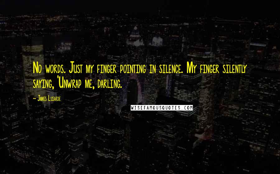 James Lusarde quotes: No words. Just my finger pointing in silence. My finger silently saying, 'Unwrap me, darling.