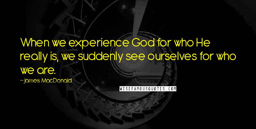 James MacDonald quotes: When we experience God for who He really is, we suddenly see ourselves for who we are.