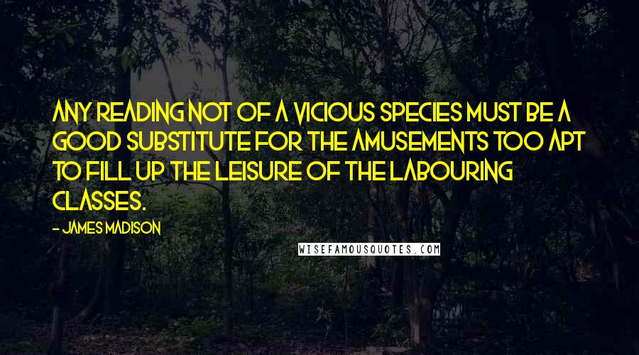 James Madison quotes: Any reading not of a vicious species must be a good substitute for the amusements too apt to fill up the leisure of the labouring classes.