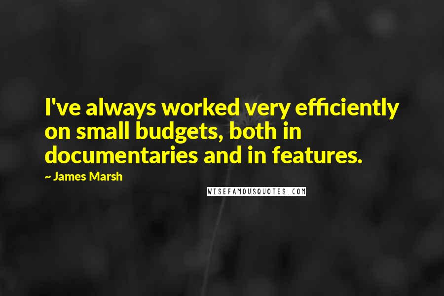 James Marsh quotes: I've always worked very efficiently on small budgets, both in documentaries and in features.