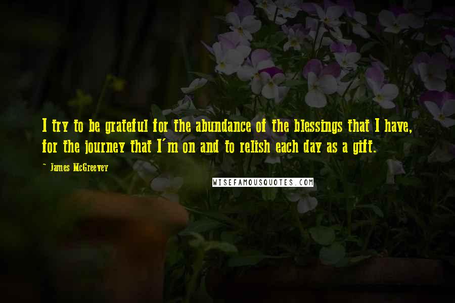 James McGreevey quotes: I try to be grateful for the abundance of the blessings that I have, for the journey that I'm on and to relish each day as a gift.