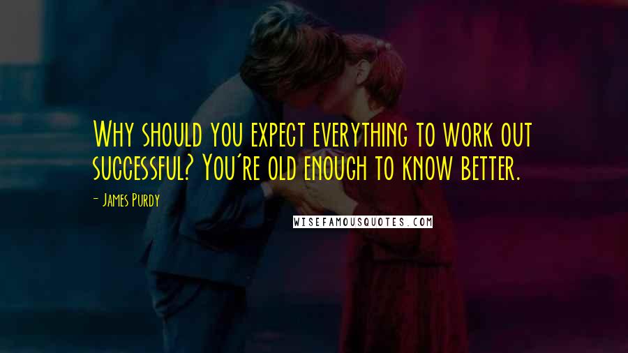 James Purdy quotes: Why should you expect everything to work out successful? You're old enough to know better.