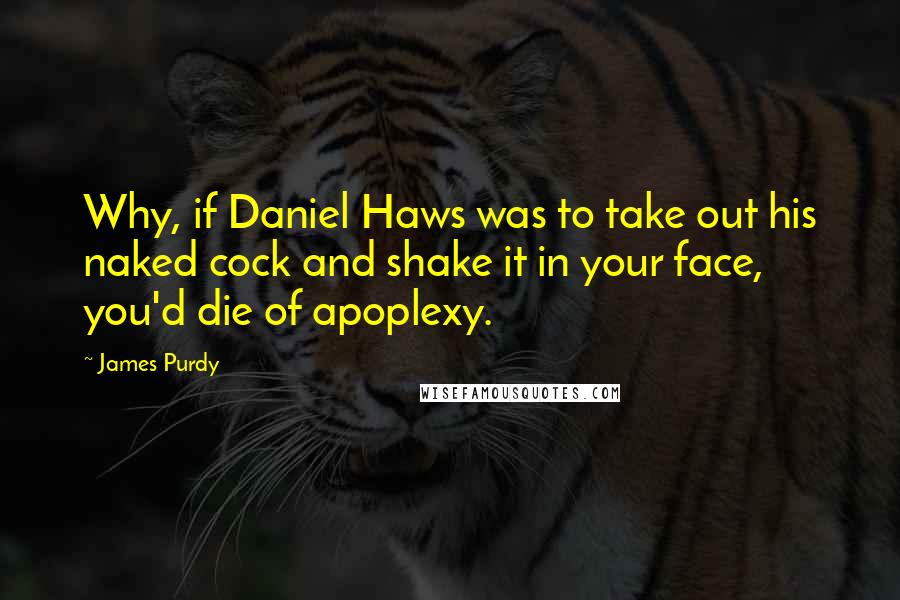 James Purdy quotes: Why, if Daniel Haws was to take out his naked cock and shake it in your face, you'd die of apoplexy.
