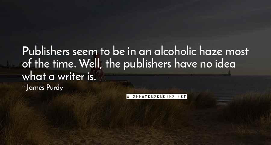 James Purdy quotes: Publishers seem to be in an alcoholic haze most of the time. Well, the publishers have no idea what a writer is.