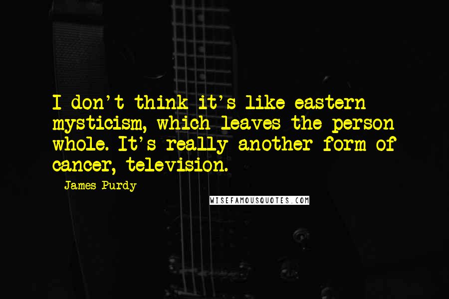 James Purdy quotes: I don't think it's like eastern mysticism, which leaves the person whole. It's really another form of cancer, television.