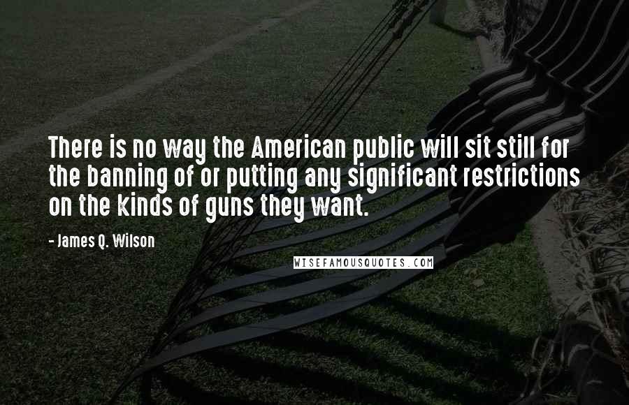 James Q. Wilson quotes: There is no way the American public will sit still for the banning of or putting any significant restrictions on the kinds of guns they want. James Q. Wilson quotes: There is no way the American public will sit still for the banning of or putting any significant restrictions on the kinds of guns they want.
