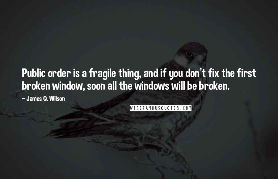 James Q. Wilson quotes: Public order is a fragile thing, and if you don't fix the first broken window, soon all the windows will be broken. James Q. Wilson quotes: Public order is a fragile thing, and if you don't fix the first broken window, soon all the windows will be broken.