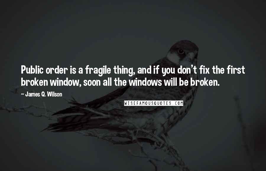 James Q. Wilson quotes: Public order is a fragile thing, and if you don't fix the first broken window, soon all the windows will be broken.