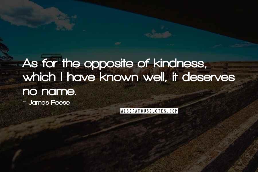 James Reese quotes: As for the opposite of kindness, which I have known well, it deserves no name.