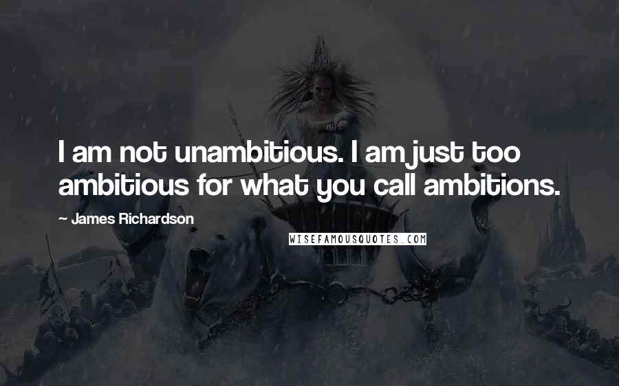 James Richardson quotes: I am not unambitious. I am just too ambitious for what you call ambitions.