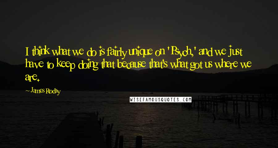 James Roday quotes: I think what we do is fairly unique on 'Psych,' and we just have to keep doing that because that's what got us where we are.