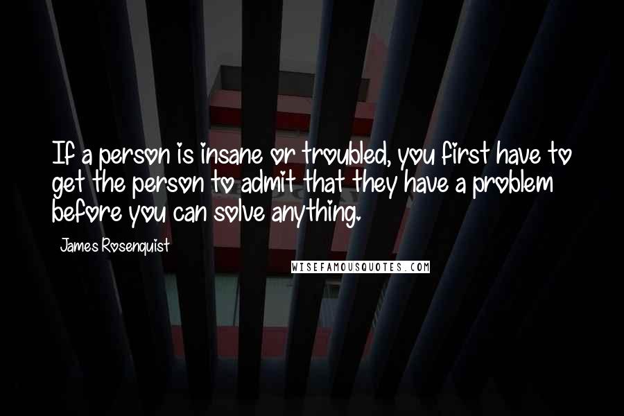 James Rosenquist quotes: If a person is insane or troubled, you first have to get the person to admit that they have a problem before you can solve anything.