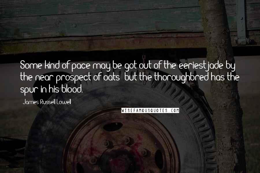 James Russell Lowell quotes: Some kind of pace may be got out of the eeriest jade by the near prospect of oats; but the thoroughbred has the spur in his blood.