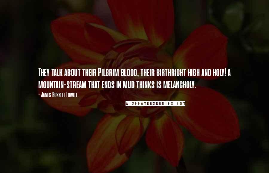 James Russell Lowell quotes: They talk about their Pilgrim blood, their birthright high and holy! a mountain-stream that ends in mud thinks is melancholy.