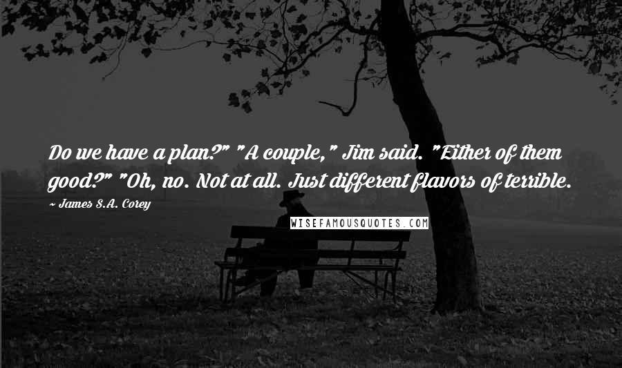 James S.A. Corey quotes: Do we have a plan?" "A couple," Jim said. "Either of them good?" "Oh, no. Not at all. Just different flavors of terrible.