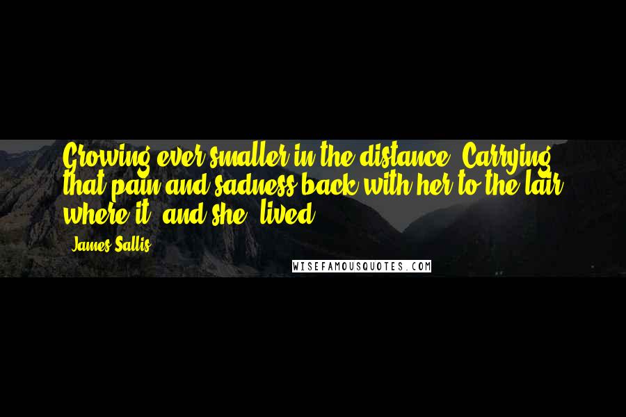 James Sallis quotes: Growing ever smaller in the distance. Carrying that pain and sadness back with her to the lair where it, and she, lived.