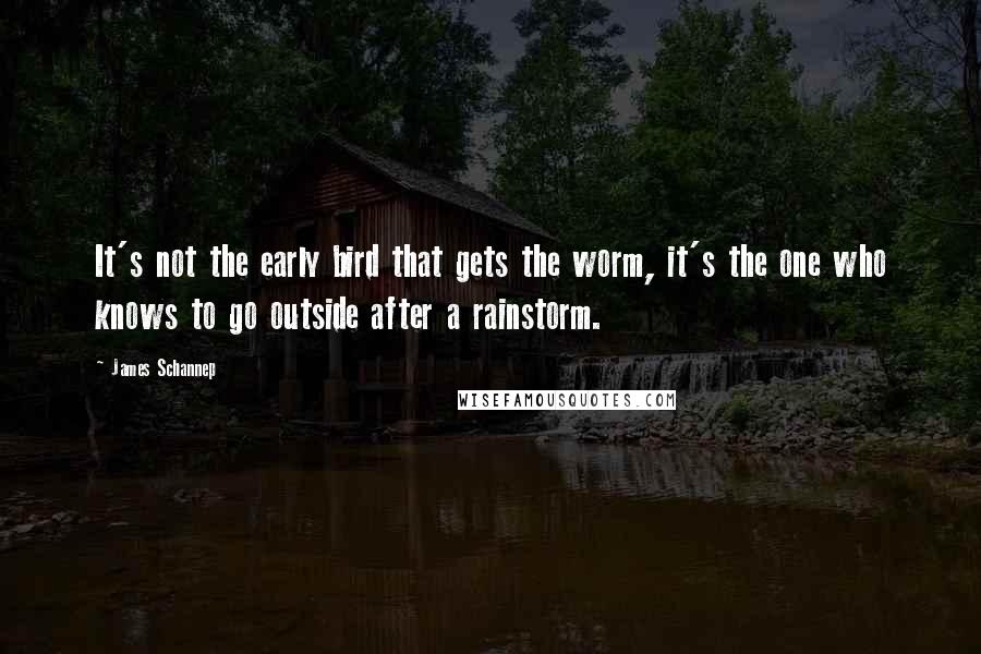 James Schannep quotes: It's not the early bird that gets the worm, it's the one who knows to go outside after a rainstorm.