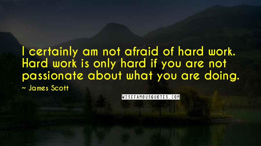 James Scott quotes: I certainly am not afraid of hard work. Hard work is only hard if you are not passionate about what you are doing. James Scott quotes: I certainly am not afraid of hard work. Hard work is only hard if you are not passionate about what you are doing.