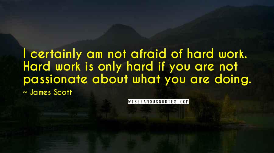 James Scott quotes: I certainly am not afraid of hard work. Hard work is only hard if you are not passionate about what you are doing.