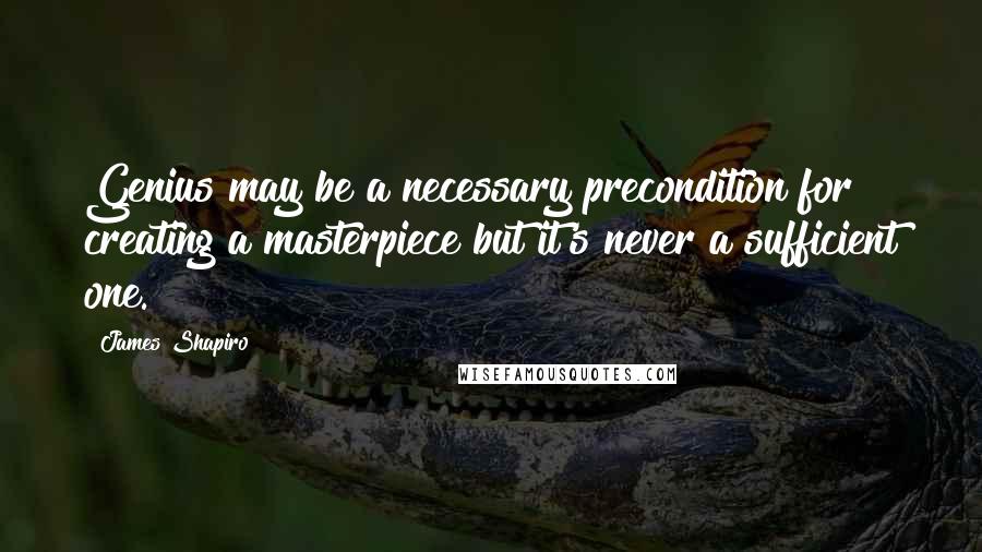 James Shapiro quotes: Genius may be a necessary precondition for creating a masterpiece but it's never a sufficient one.