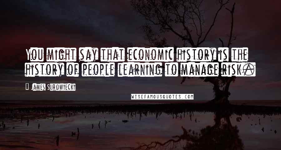 James Surowiecki quotes: You might say that economic history is the history of people learning to manage risk.