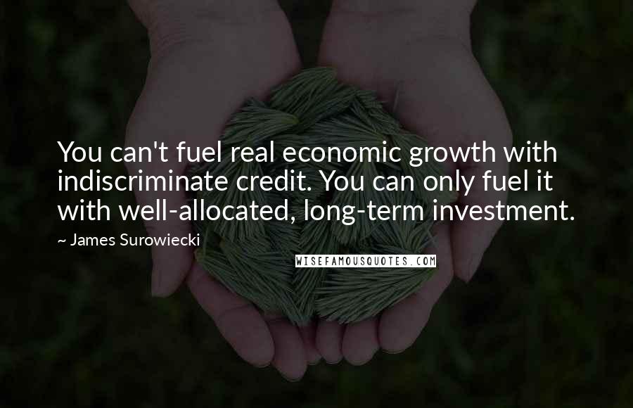 James Surowiecki quotes: You can't fuel real economic growth with indiscriminate credit. You can only fuel it with well-allocated, long-term investment.