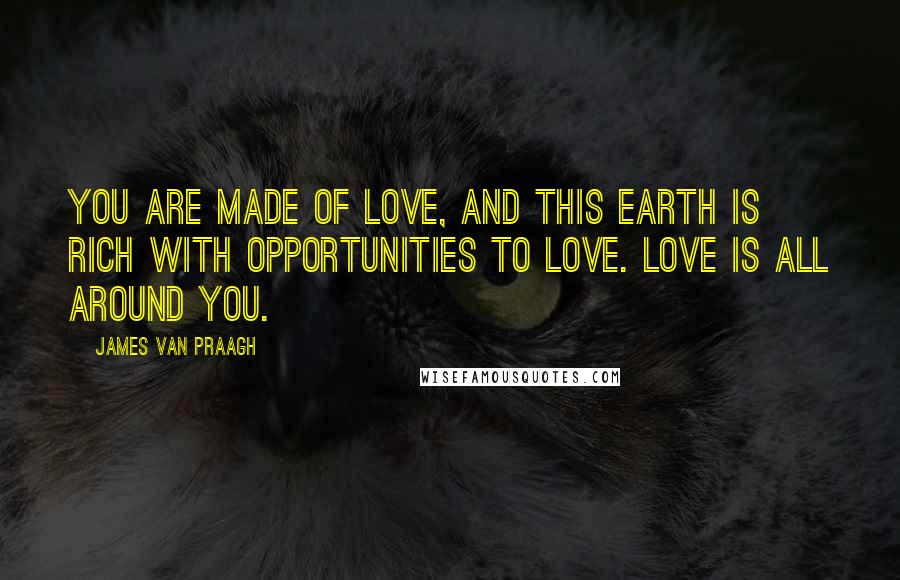 James Van Praagh quotes: You are made of Love, and this Earth is rich with opportunities to Love. Love is all around you.