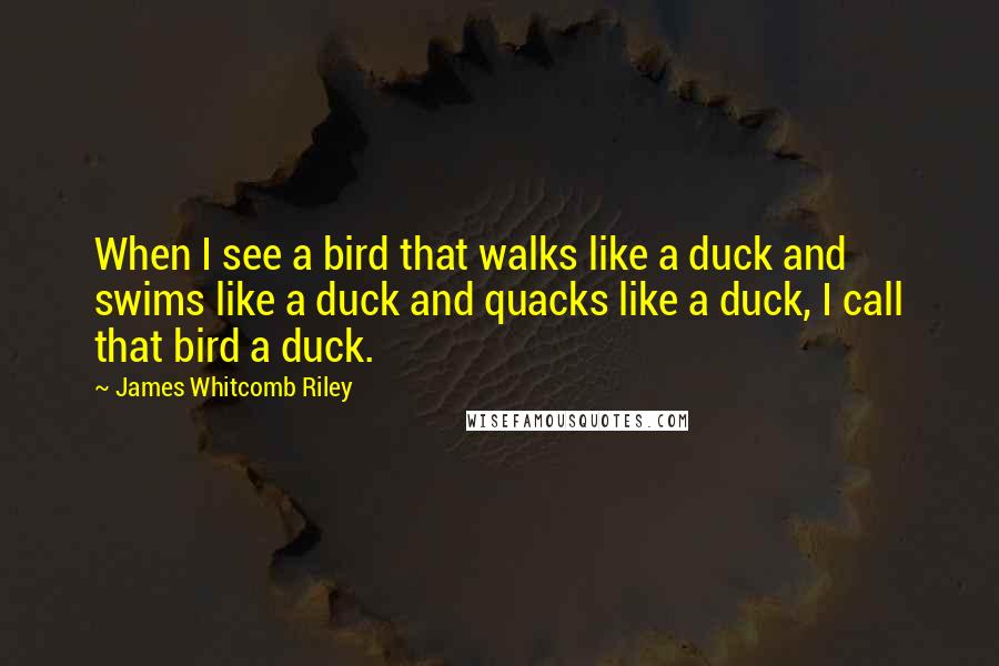 James Whitcomb Riley quotes: When I see a bird that walks like a duck and swims like a duck and quacks like a duck, I call that bird a duck.