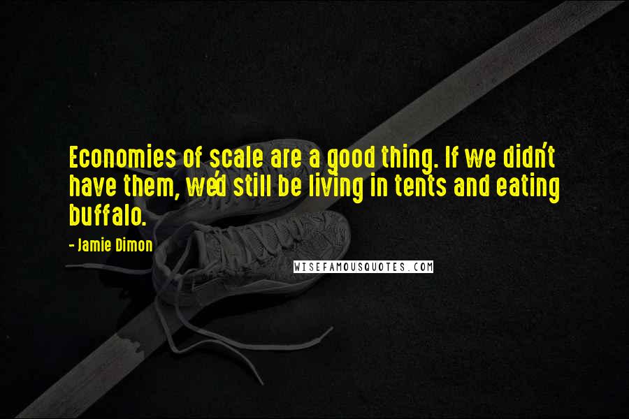 Jamie Dimon quotes: Economies of scale are a good thing. If we didn't have them, we'd still be living in tents and eating buffalo.