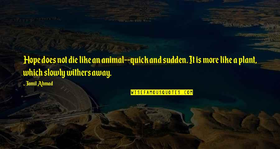 Jamil Ahmad Quotes By Jamil Ahmad: Hope does not die like an animal--quick and