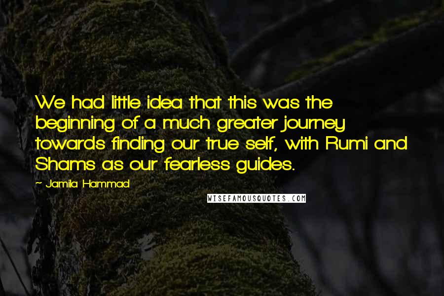 Jamila Hammad quotes: We had little idea that this was the beginning of a much greater journey towards finding our true self, with Rumi and Shams as our fearless guides.