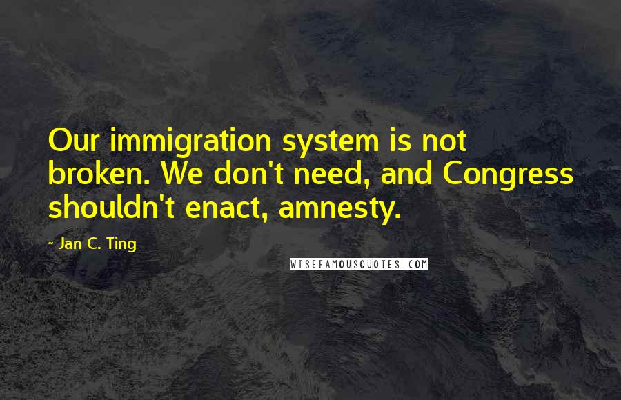 Jan C. Ting quotes: Our immigration system is not broken. We don't need, and Congress shouldn't enact, amnesty.