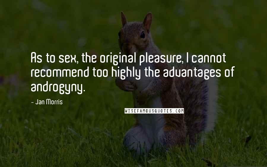 Jan Morris quotes: As to sex, the original pleasure, I cannot recommend too highly the advantages of androgyny.