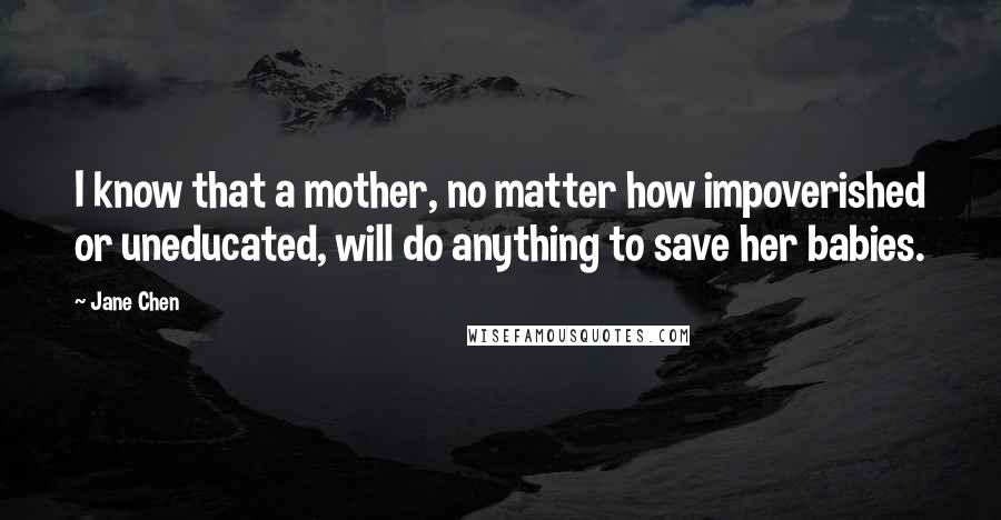 Jane Chen quotes: I know that a mother, no matter how impoverished or uneducated, will do anything to save her babies.