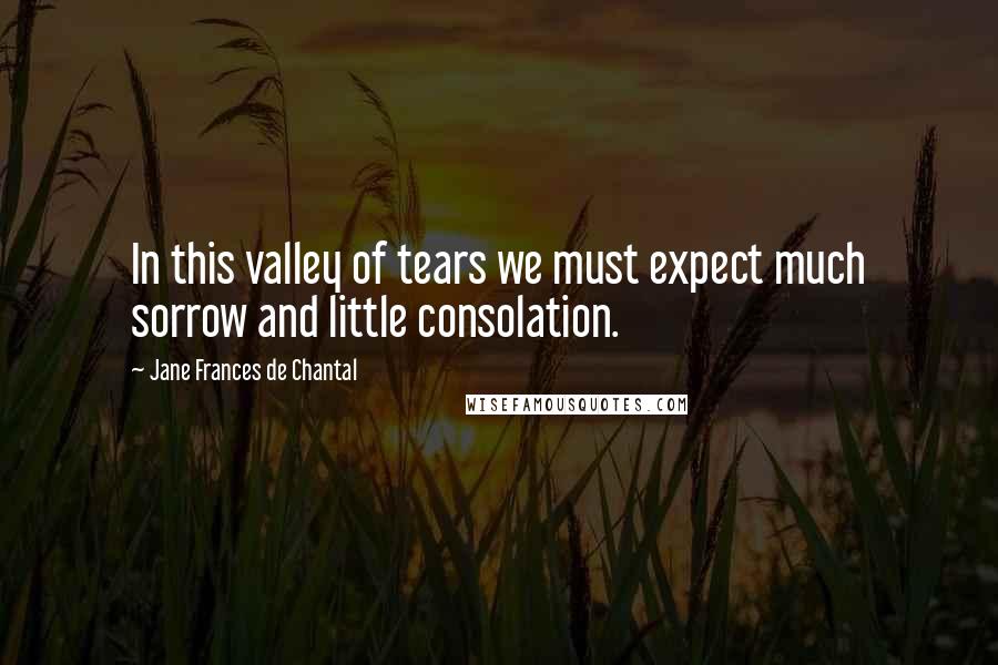 Jane Frances De Chantal quotes: In this valley of tears we must expect much sorrow and little consolation.