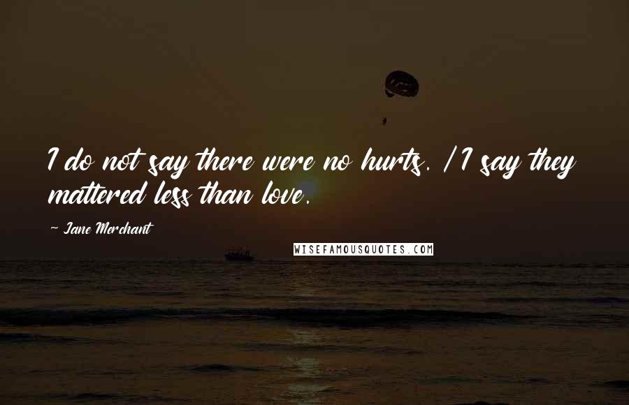 Jane Merchant quotes: I do not say there were no hurts. / I say they mattered less than love.